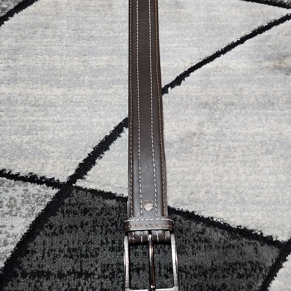 DARK BROWN CONTRAST STITCHING FAUX LEATHER XL BELT